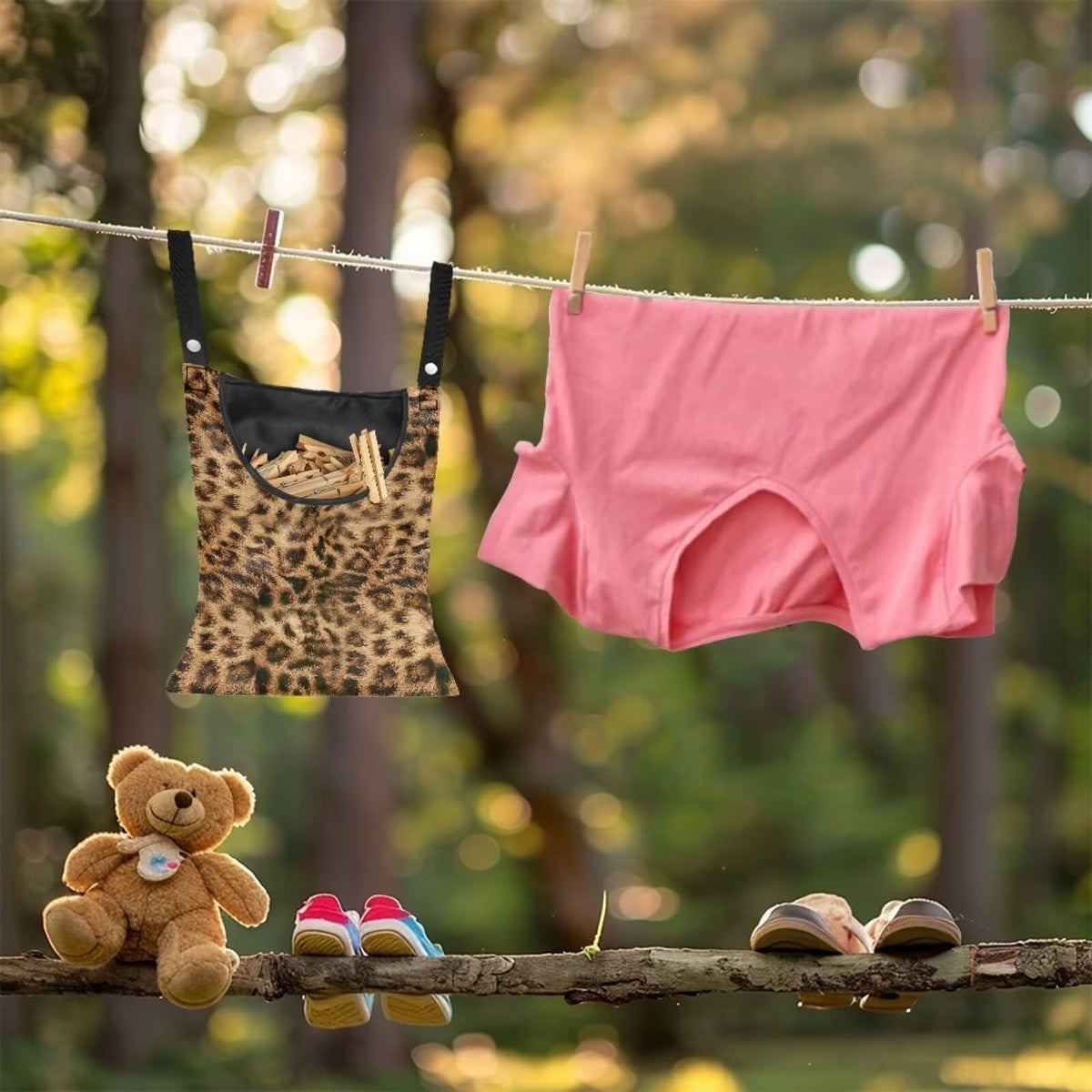 Brown Leopard Print Clothespin Bags Moon Space