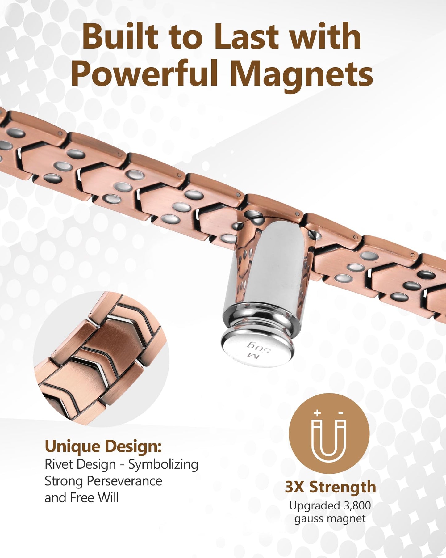 Feraco 3X Strength Copper Magnetic Bracelet for Men - 99.99% Pure Copper with 3800 Gauss Magnets