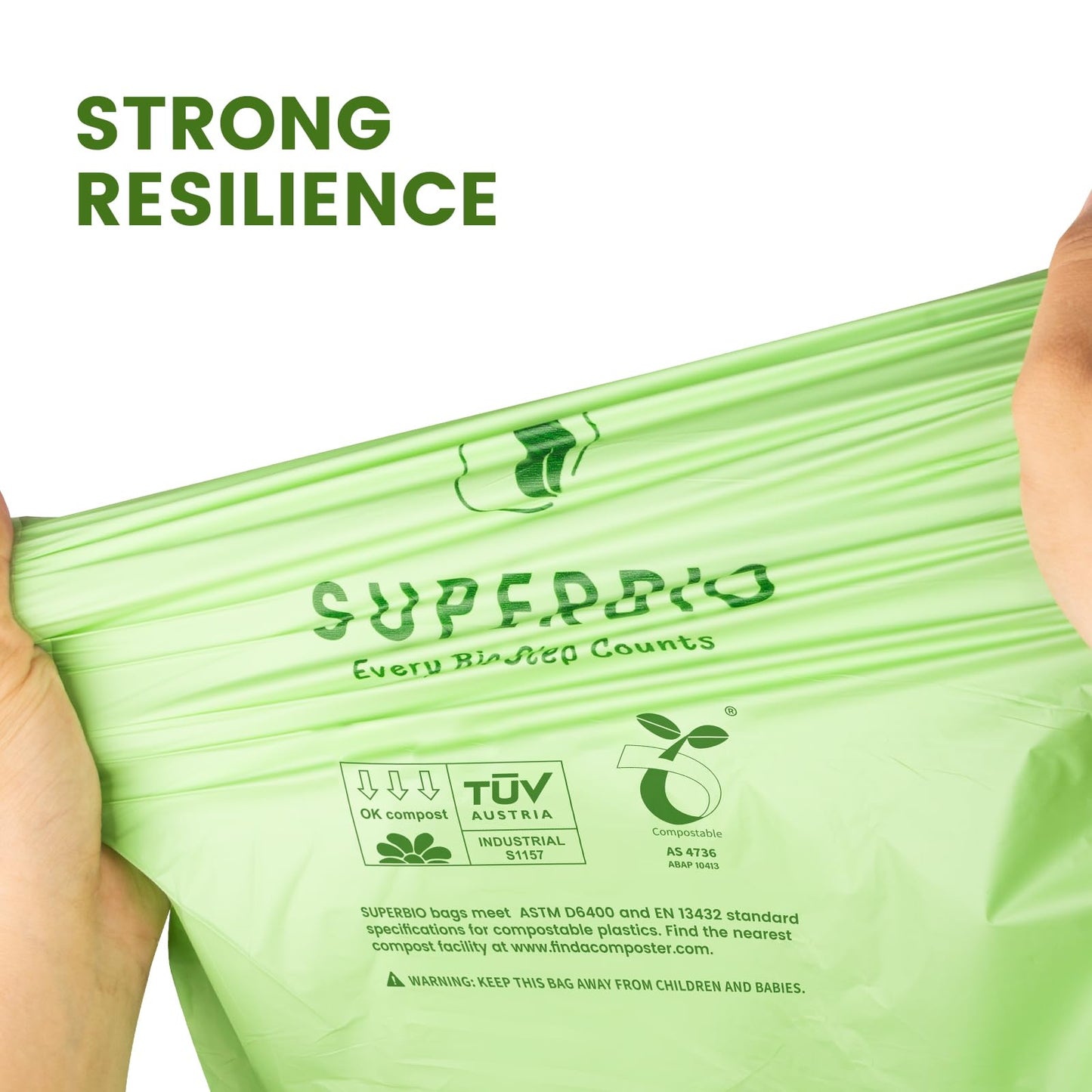 SUPERBIO 13 Gallon Compostable Drawstring Kitchen Waste Bag, 49.2 Liter, 30 Count,1 Mil, Heavy Duty Food Scrap Bags, BPI, Seedling and OK compost INDUSTRIAL