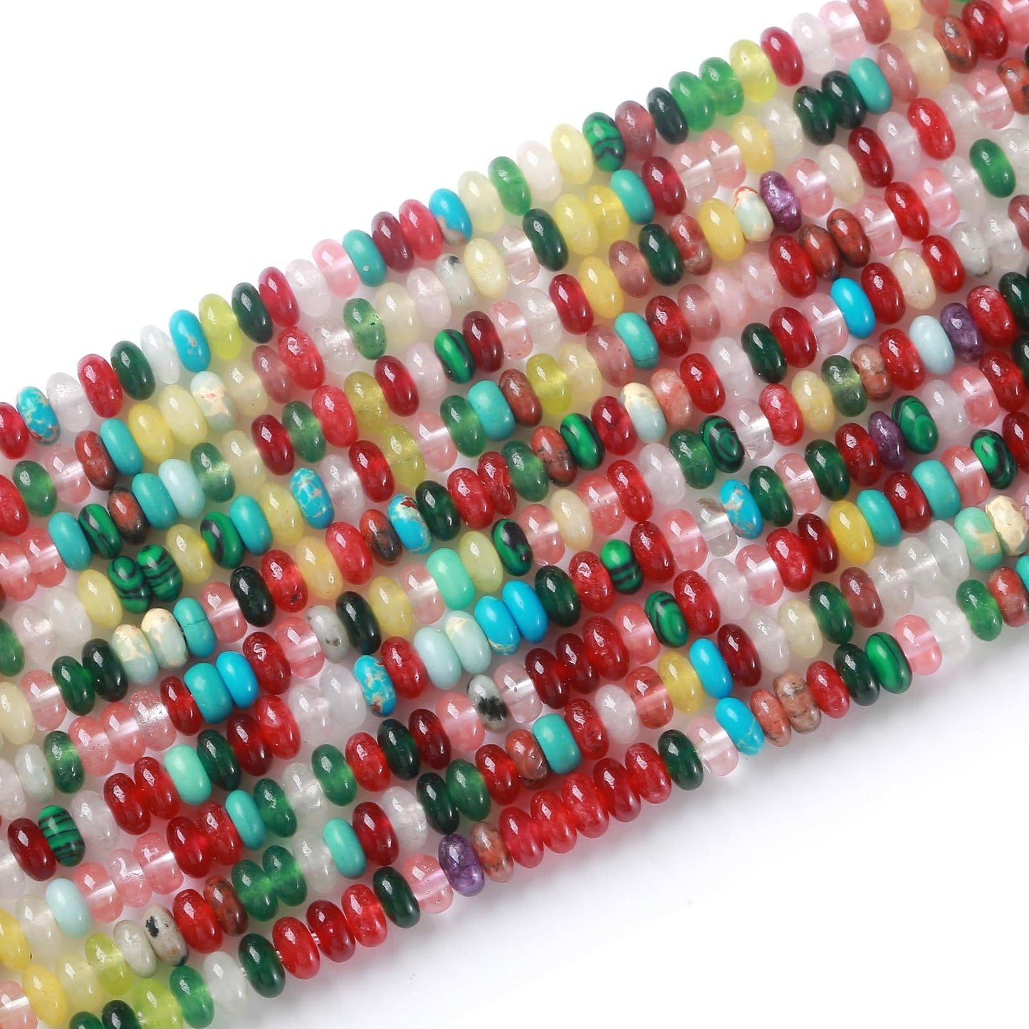 150PCS 2x4mm Natural Mixed Colored Stone Rondelle Beads Abacus Disk Stone Beads Round Loose Spacer Gemstone for DIY Bracelet Necklace Jewelry Making