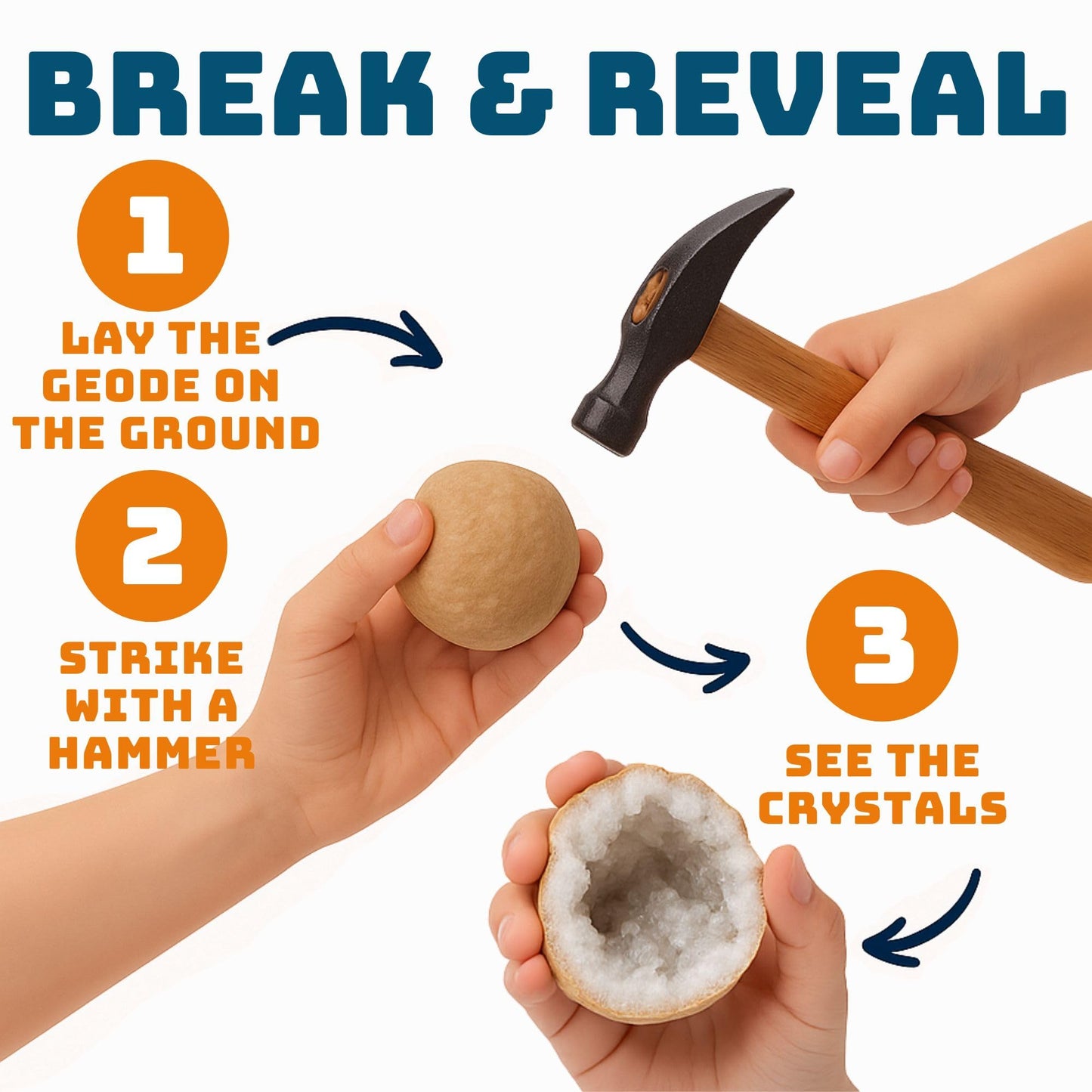 TruEnergy Jumbo Break Your Own Geodes – 2 Massive Natural Crystal Geodes 4.5 to 6.5 Inch, Easy Crack-Open Geology Specimens – Magnifying Glass & Geologist Guide – Gift Ready - [Jumbo]