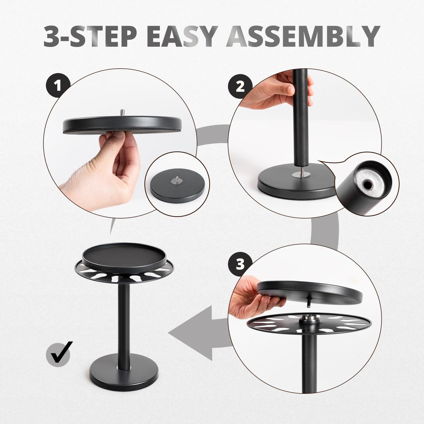 kondyfayo 360° Rotating Hat Organizer for Baseball Caps, Stainless Steel Hat Rack Holder with Top Storage Tray for Small Essentials, Ball Cap Storage Organizer for Closet, Entryway, Display (M-Black)