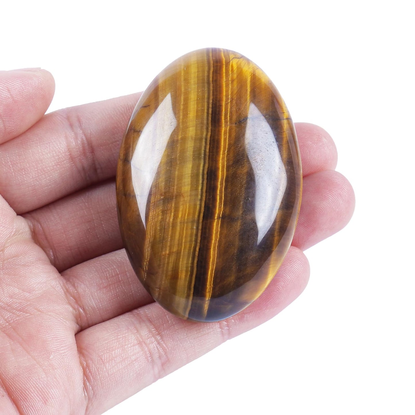 Loveliome Natural Tiger's Eye Oval Polished Worry Stones, Healing Crystal Indoor Fountain Stones Massage Energy Anxiety Relief Items