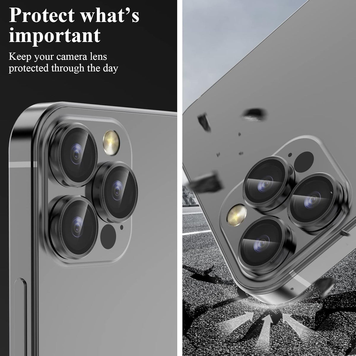 YWXTW Designed for iPhone 14 Pro Max Camera Lens Protector, for iPhone 14 Pro Camera Lens Protector, Individual Metal Anti Scratch HD Clear Case Friendly Tempered Glass Camera Cover, 1 Set (Graphite/Black)
