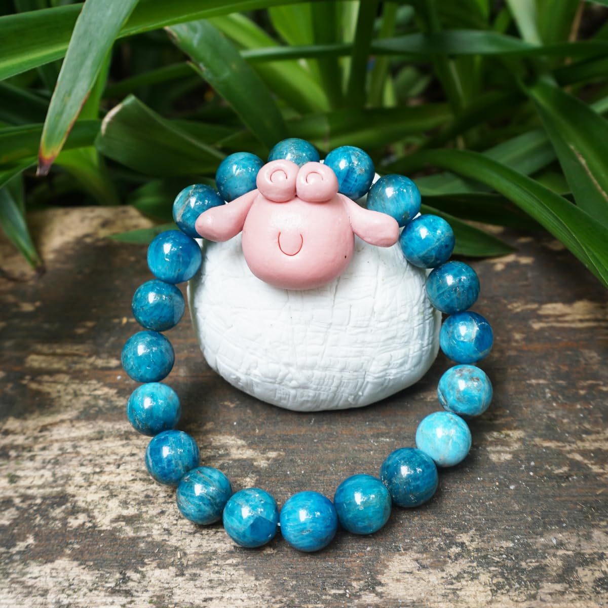 10MM Blue Apatite Bracelet for Unisex | Natural Third Eye & Throat Chakra Crystal Stone for Future, Feng Shui, Meditation, Divination, Amulets | Anxiety Stress Relief | Emotional Control