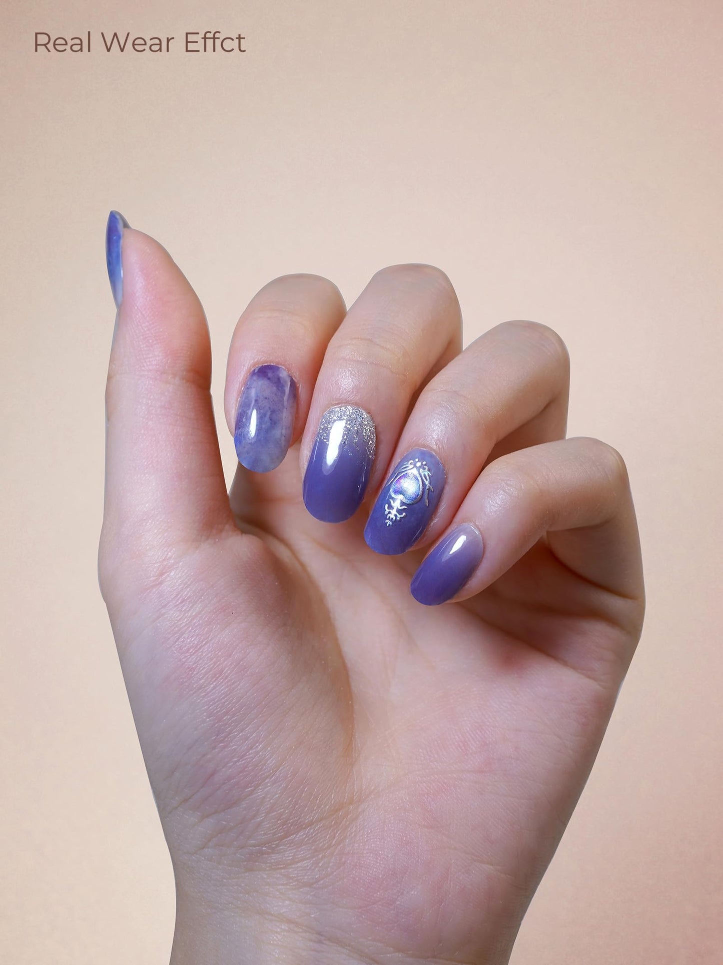 Beaolata Real Gel Nail Strips (No UV Light Needed) - 44Pcs Salon Quality Nail Stickers - Long Lasting Polish Wraps for Women, Easy Apply & Remove (Crystal Blue