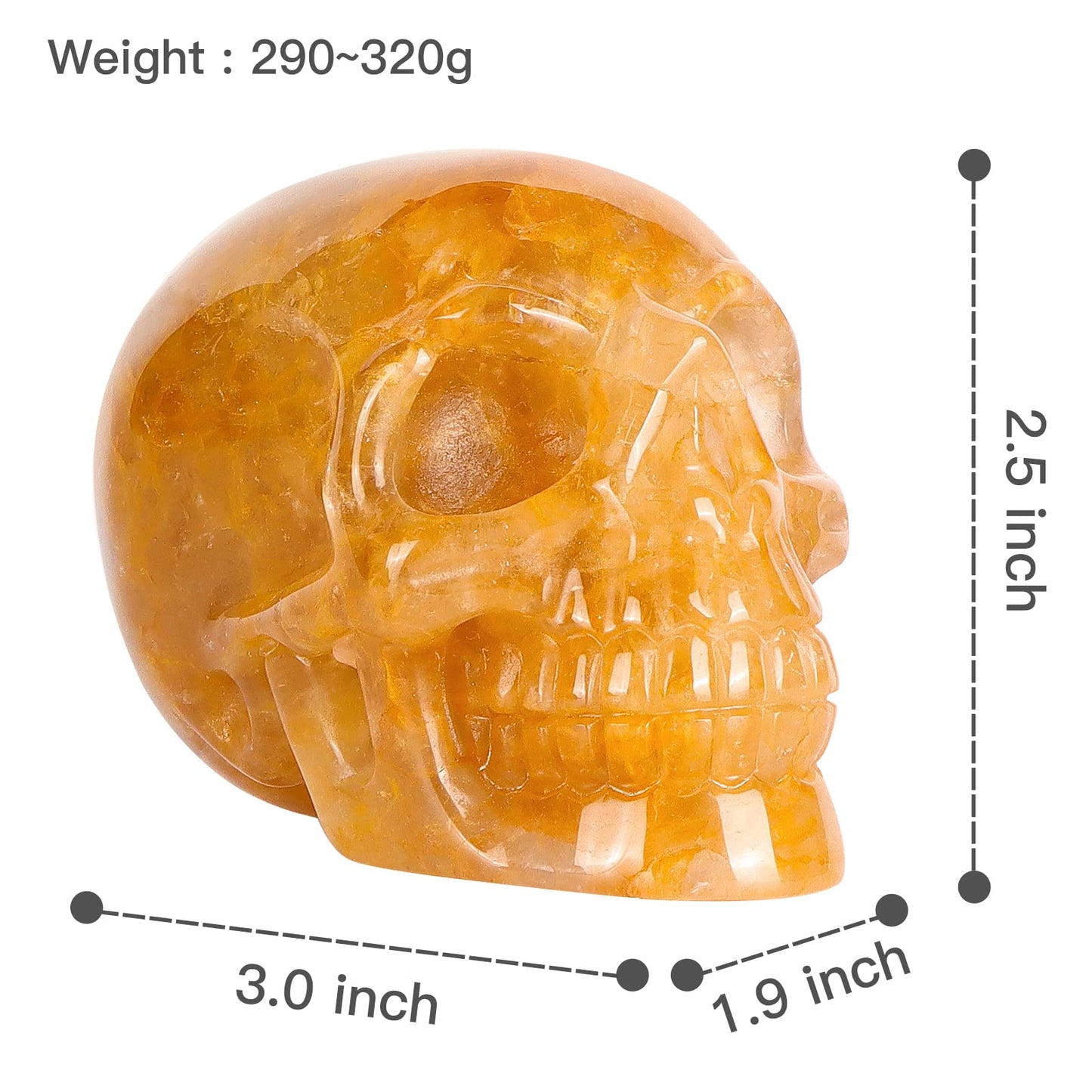 LEADGEM 3.0" Citrine Crystal Skull Figurine Healing Stones Carved Sugar Skull Head Sculpture Decor Day of The Dead Statue Ornaments Decorations