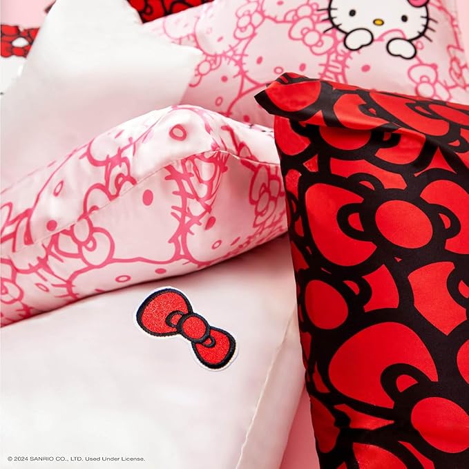 Kitsch x Hello Kitty Satin Pillowcase with Zipper for Hair Skin, Softer Than Silk Pillow Cases, Wrinkle-Free, Cooling Satin Pillow Covers, Solid Pink Kitty Face, Standard Size (19x26)