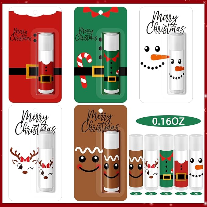 30 Pack Christmas Lip Balms Bulk Merry Christmas Party Gifts Favors Stocking Stuffers Holiday Lip Balms Employee Staff Team Appreciation Gifts Thank You for Teacher Coworkers