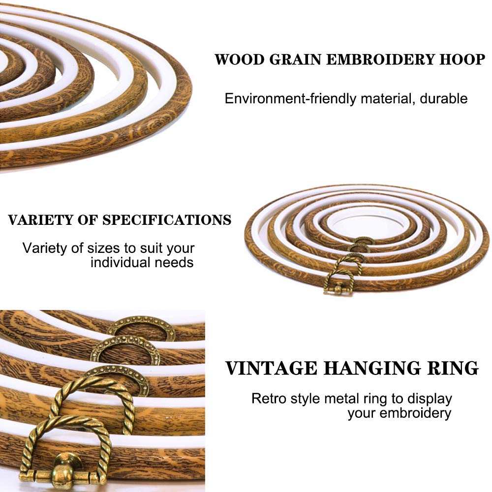 guofa 8'' Round Embroidery Hoops – 5PCS 20CM Imitated Wood Cross Stitch Hoop Frames for Needlepoint, Decorative Embroidery Hoop Display for Crafts