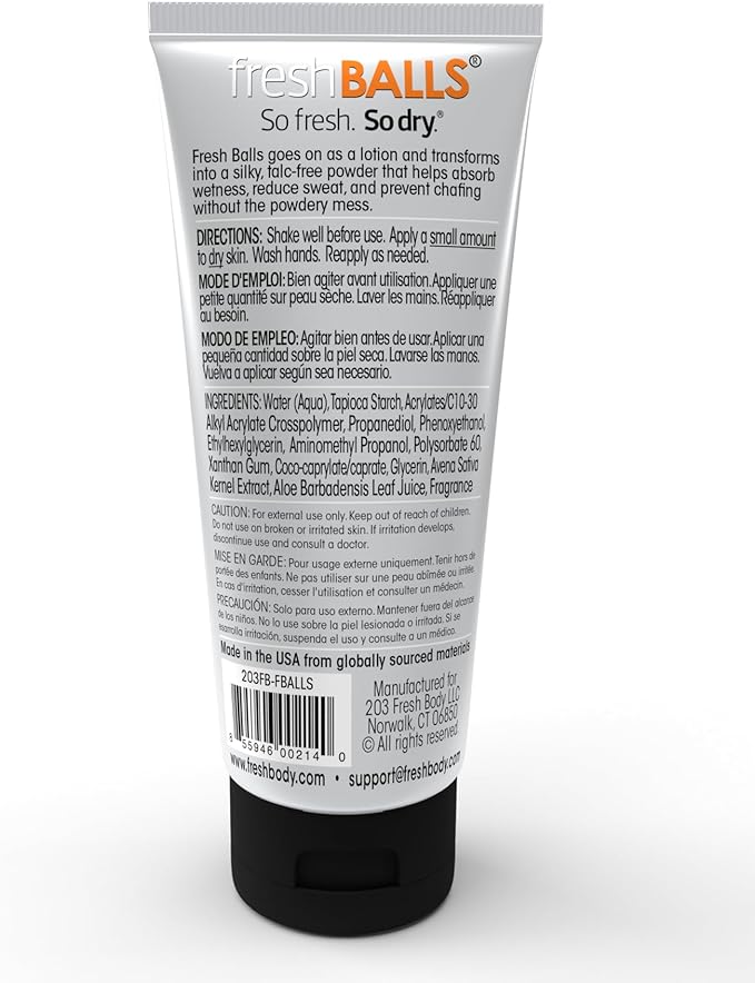 Fresh BALLS Lotion - Anti-Chafing Men's Soothing Cream to Powder Deodorant and Hygiene for Groin Area, 3.4 fl oz (Pack of 3)