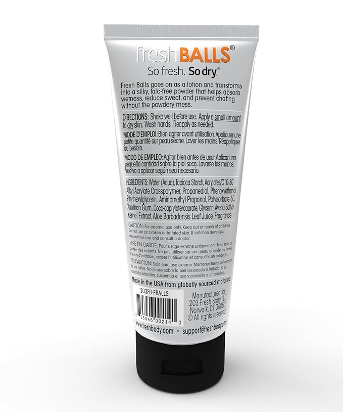 Fresh BALLS Deodorant Cream to Powder | Men's Anti-Chafing Lotion and Balls Deodorant, Hygiene for Groin Area, 3.4 fl oz (Pack of 6)