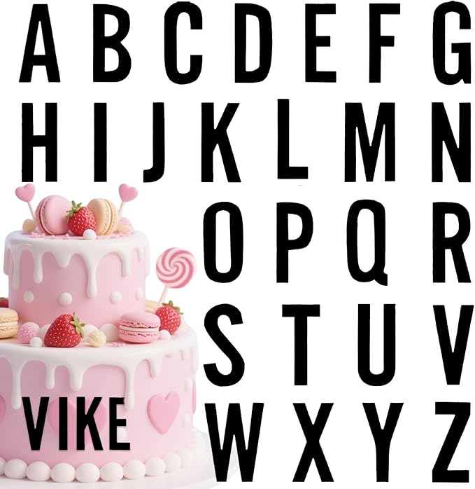 Matte Black Alphabet Cake Toppers, A–Z Set