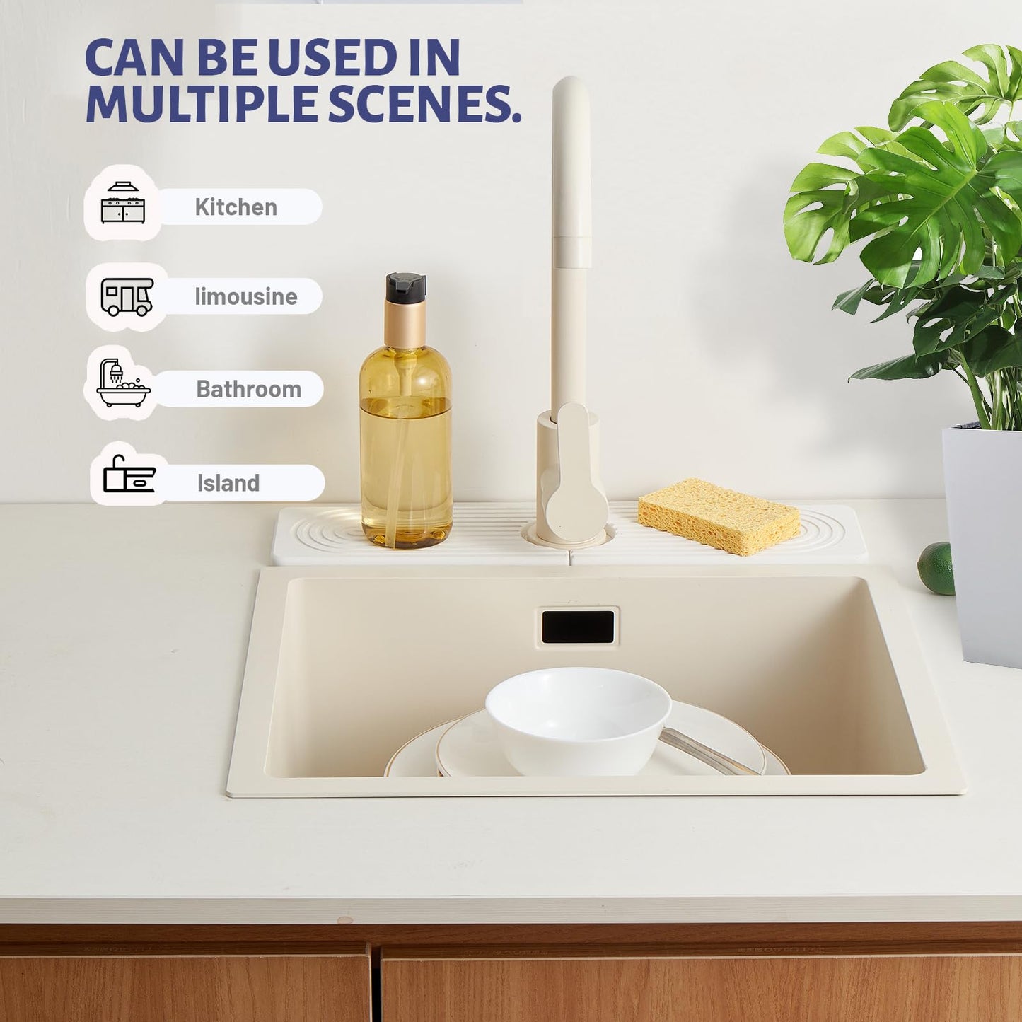 Stone Faucet Mat for Kitchen Sink, Faucet Mat Fast Drying Diatomite, Sink Splash Guard Water Absorbing Stone Tray for Sink, Counter Protector for Kitchen & Bathroom