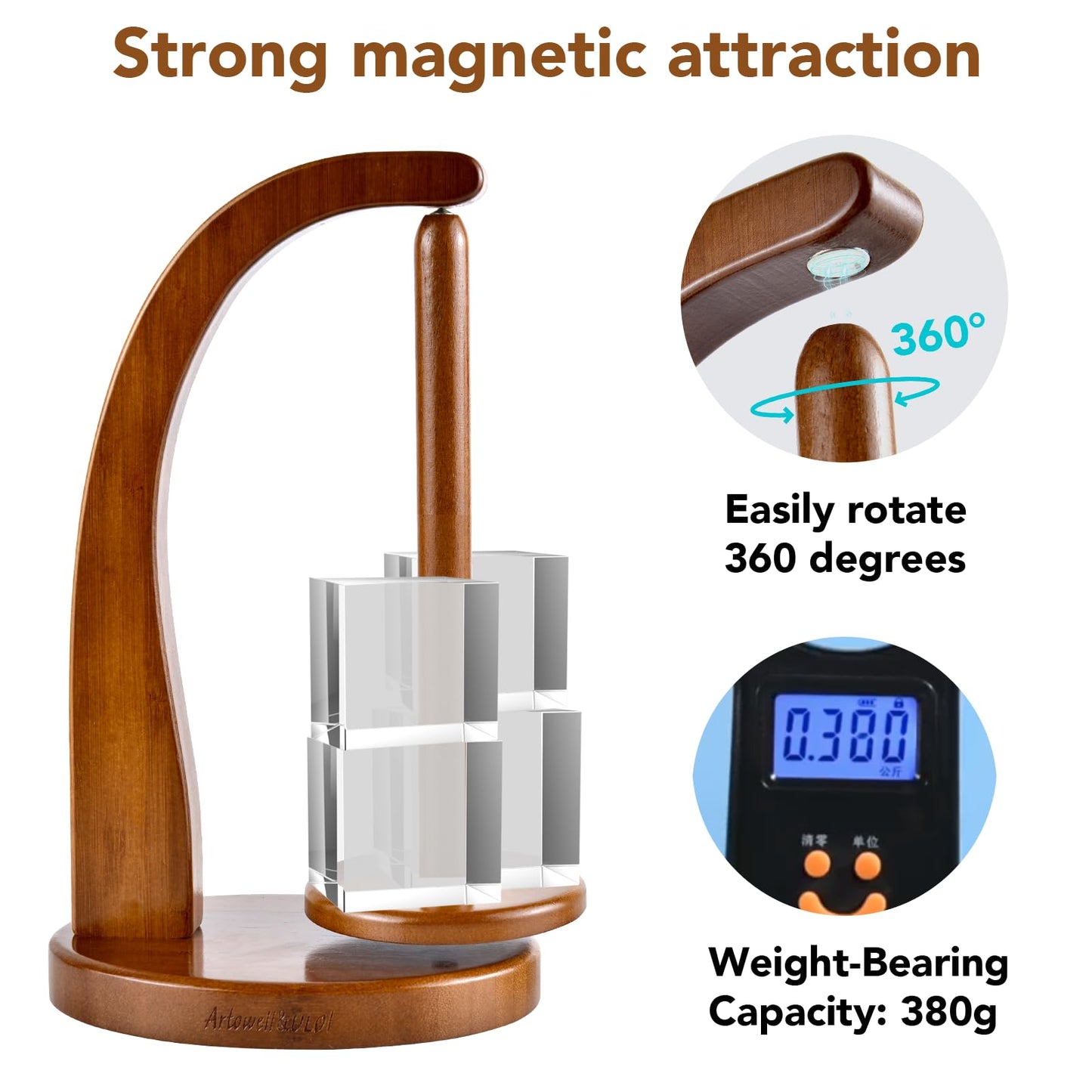 ULOI Crochet Yarn Holder - Upgrade with Crochet Accessories Storage Attachment, Magnetic Wooden Yarn Storage for Knitting Accessories, Perfect for Crocheting and Knitting Projects, Walnut Finish