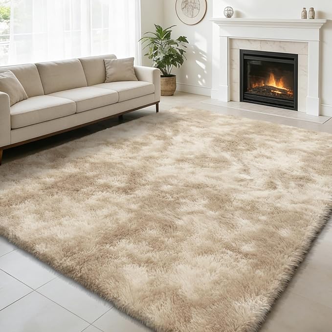 Shag Area Rug for Bedroom 5x8,Fluffy Area Rugs for Living Room,Soft Fuzzy Rug Non-Shedding Indoor Plush Carpet for Kids Bedroom Nursery Dorm Home Decor,Tie-Dyed Beige