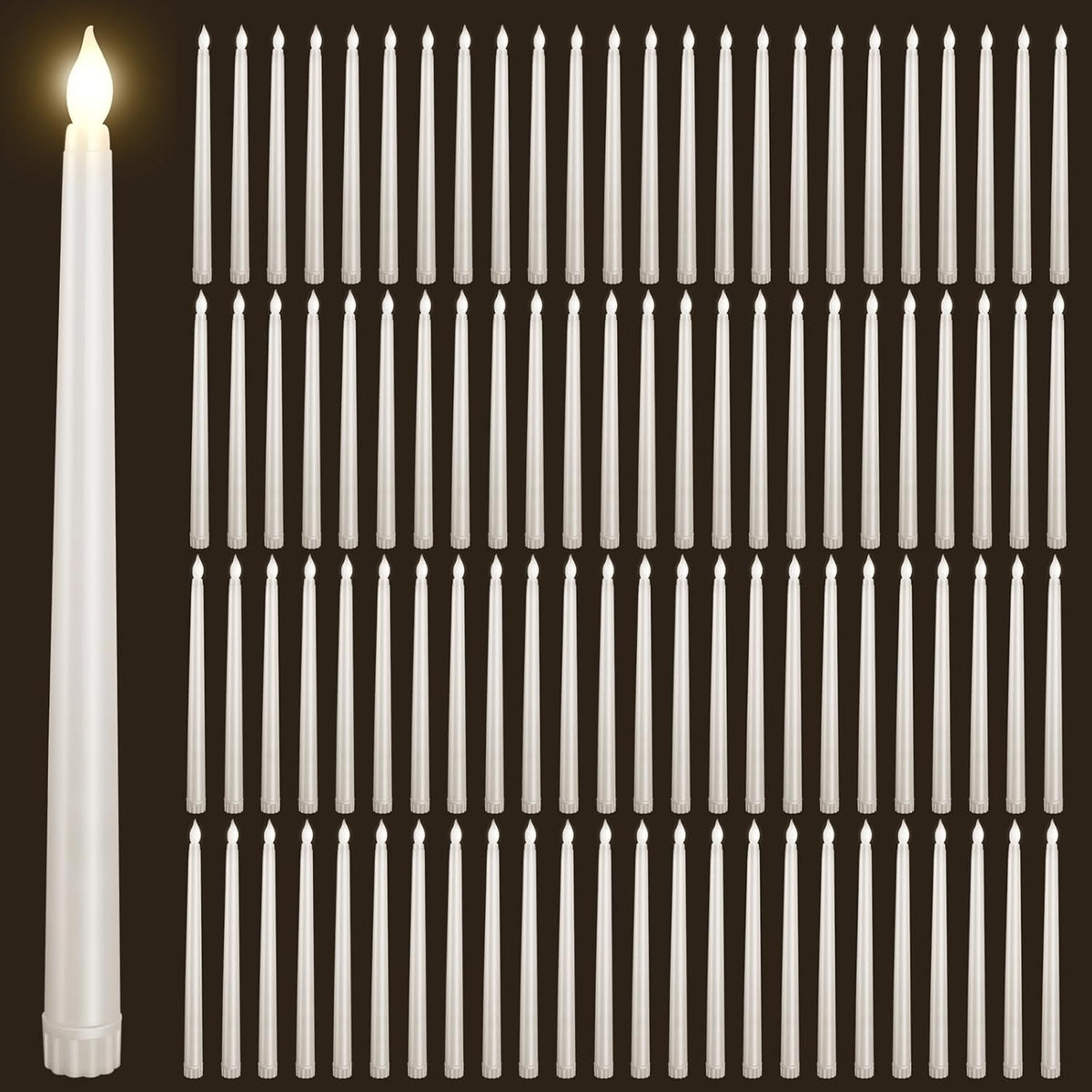 96pcs Flameless Flickering LED Taper Candles Bulk Battery Operated Candles for Christmas Halloween Birthday Wedding Party, (Ivory, 11 inch, 96pcs)