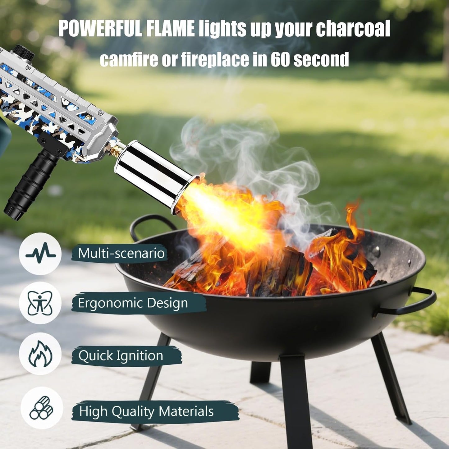 ARTFLAMM Propane Gun Torch - Powerful Grill & Cooking Blower Torch - Culinary Torch Sous Vide - Adjustable Flamethrower for BBQ, Campfire, Charcoal Wood Grills Lighter(Tank Not Included)