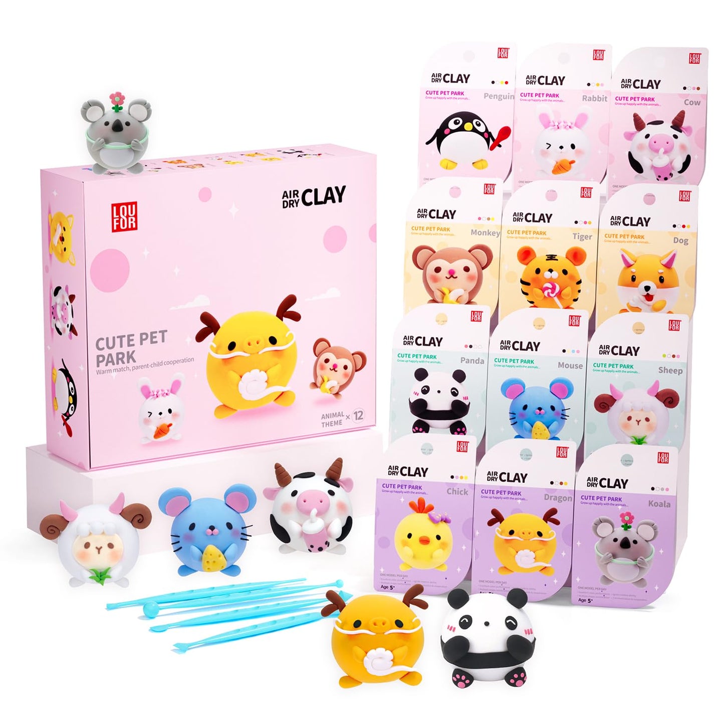 LOUFOR Air Dry Clay Kits - Modeling Clay for Kids, Ultra Light & Soft, Safe & Non-Toxic, 12 Boxes DIY Model Magic Clay with Sculpting Tools & Tutorials, Creatible Art Crafts Toys Gifts Boys Girls