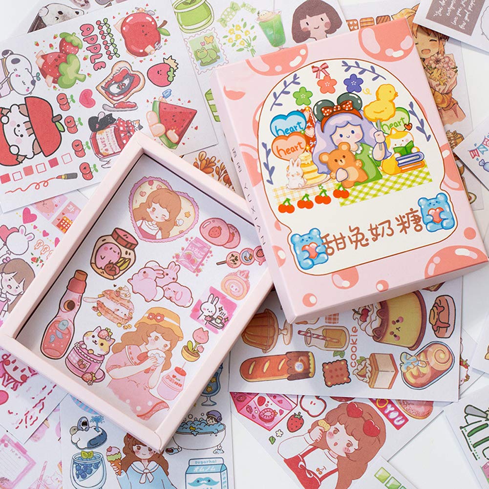 Kawaii Washi Stickers Set (50 Sheets) Cute Pets Sweet Food Drink Adhesive Label Decorative Sticker for Scrapbooking Journaling Journal Planner Diary Album Letter Art Craft Envelope Gift Wrapping