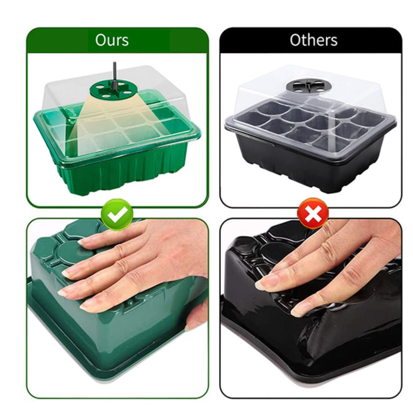 XRR Seed Starter Trays, 72-Cell Seed Tray with LED Grow Lights, Adjustable Humidity Drainage, Germination with Transparent Domes for Succulent Herbs Plant Seedlings, Indoor Seedling Greenhouse, 6 Pack