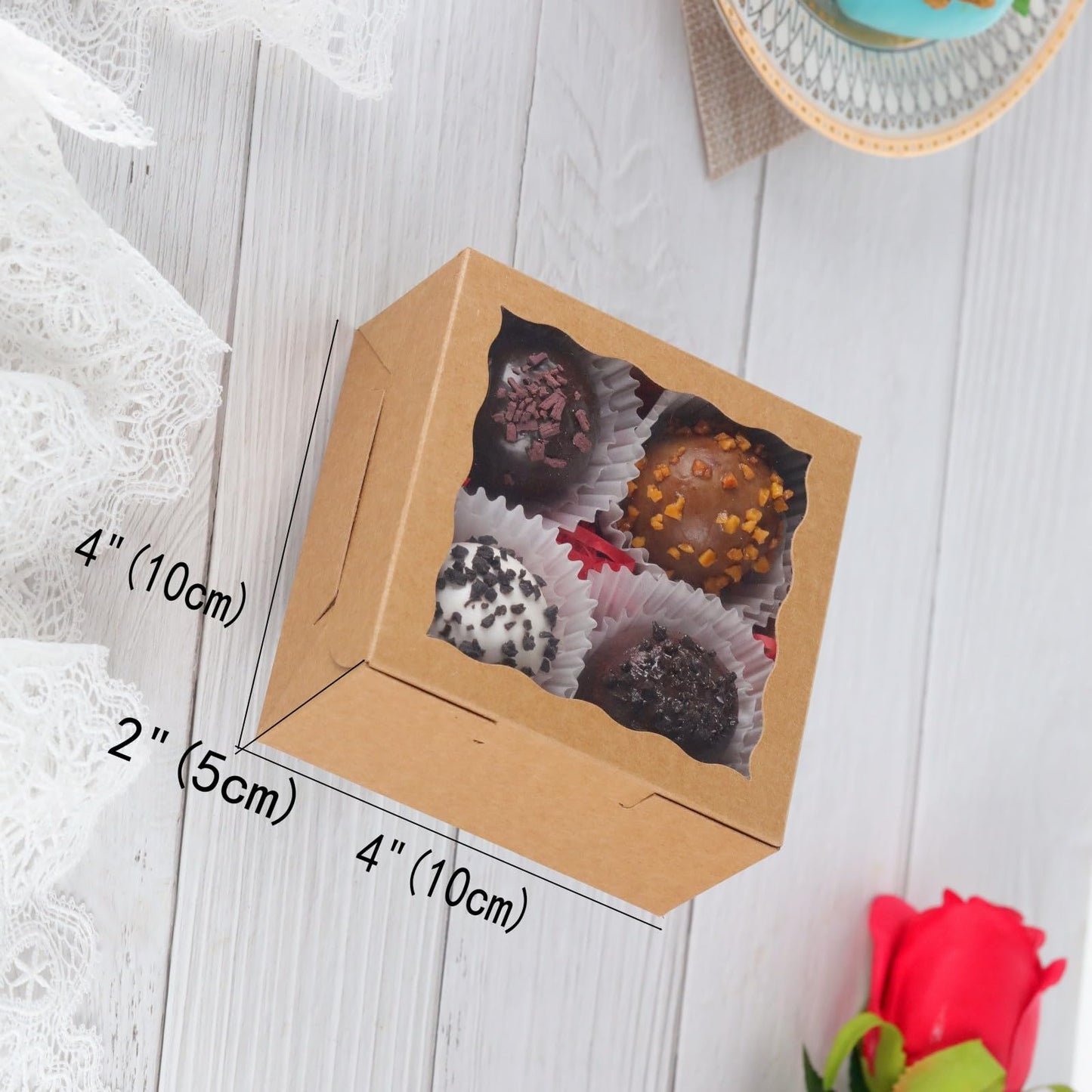 SLShePack 80 Pack 4x4x2 Bakery Treat boxes Cookies Boxes Mini Baking Boxes for Cake,Pie, Cinnamon Roll Treat,Chocolate Truffle Box Party Wedding Favor