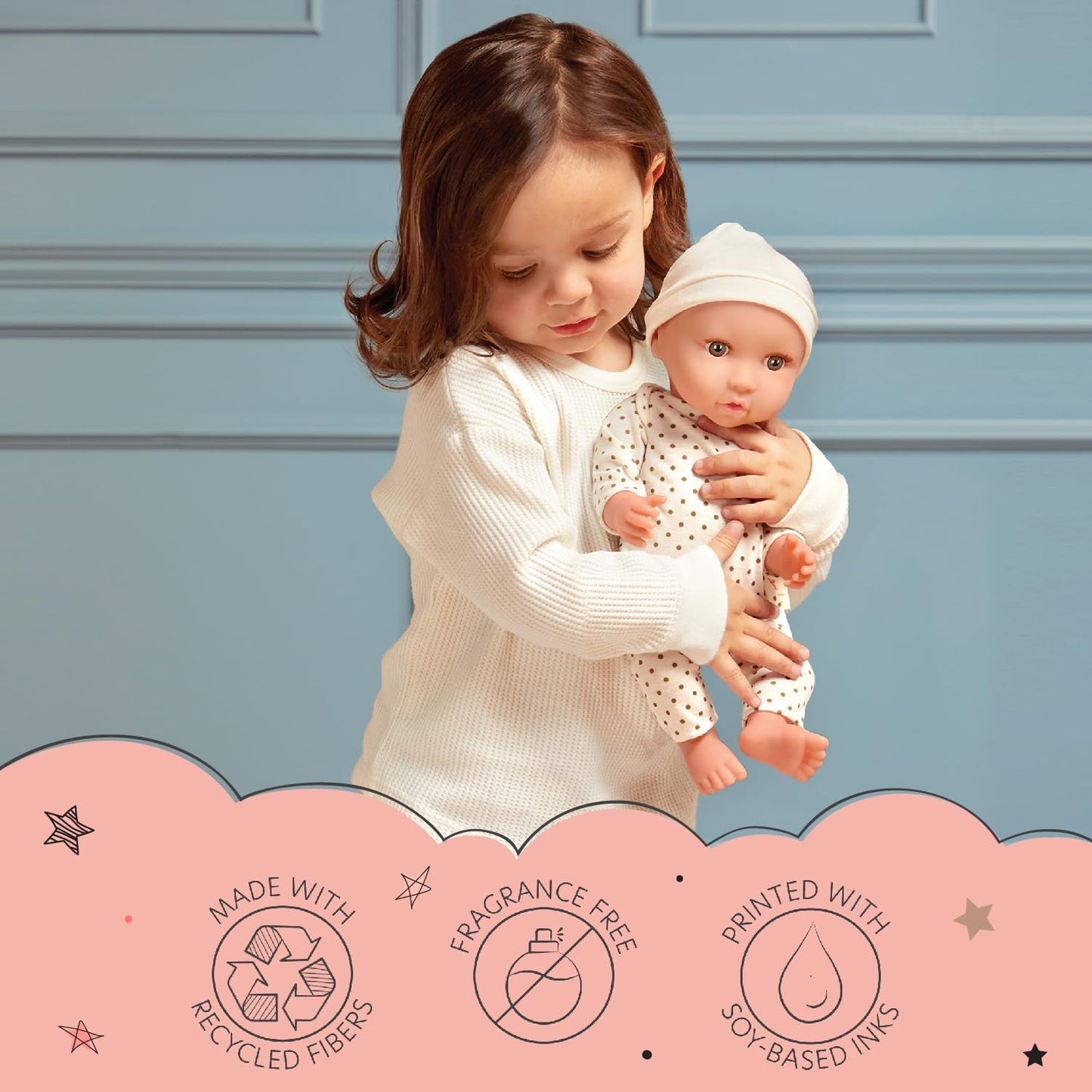 LullaBaby – 3 Pieces Set of Soft Plush Dolls for Real Water Play – Carrying Basket with Cute Star Cutouts – Pretend Play – Tub Toys for Kids 2+ Years– Bath Yoy Bundle