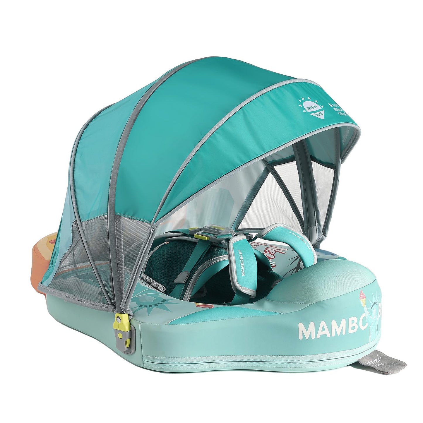 Mambobaby Float Non-Inflatable Baby Float with Canopy, Five-Point Safety System, 3D Canopy(Detachable) UPF 50+, Baby Pool Floats for 3-24 Months, Dual-Mode Toddler Swim Floaties