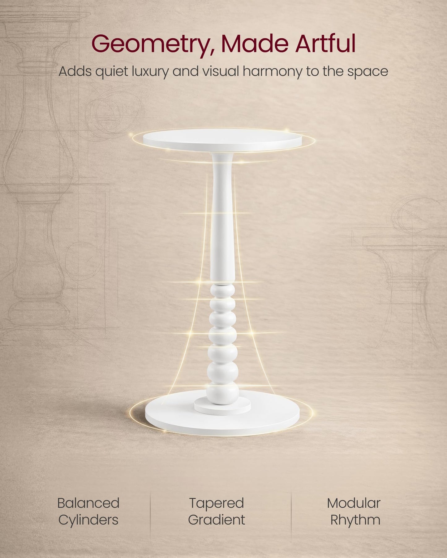 VASAGLE MARIEL Collection - Round Side Table, Small Drink End Table for Small Spaces, Accent Nightstand, Solid Wood Leg, Mid-Century Modern, for Living Room Bedroom, Cloud White ULET293WB02S