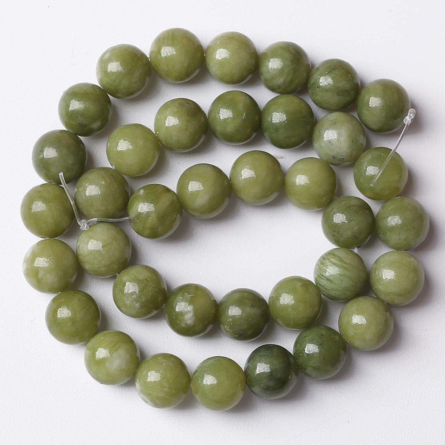Natural Chinese Green Jade Beads Gemstone Round Loose Beads for Jewelry Making DIY Bracelet Necklace 10mm 36pcs 15" Inch