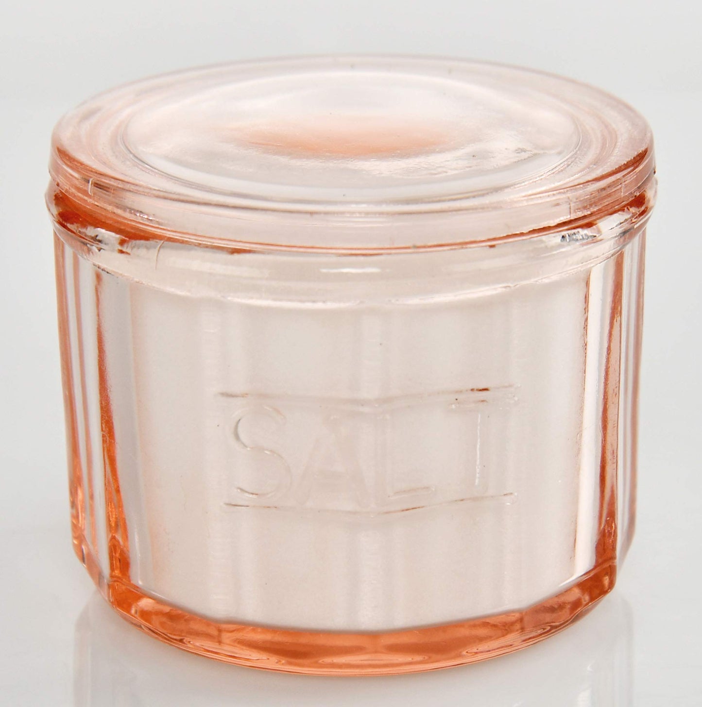 HOME-X Depression Style Pink Glass Salt Cellar with Lid, Retro Kitchen Decor, Wedding Gift - 3 1/2" H x 4" D
