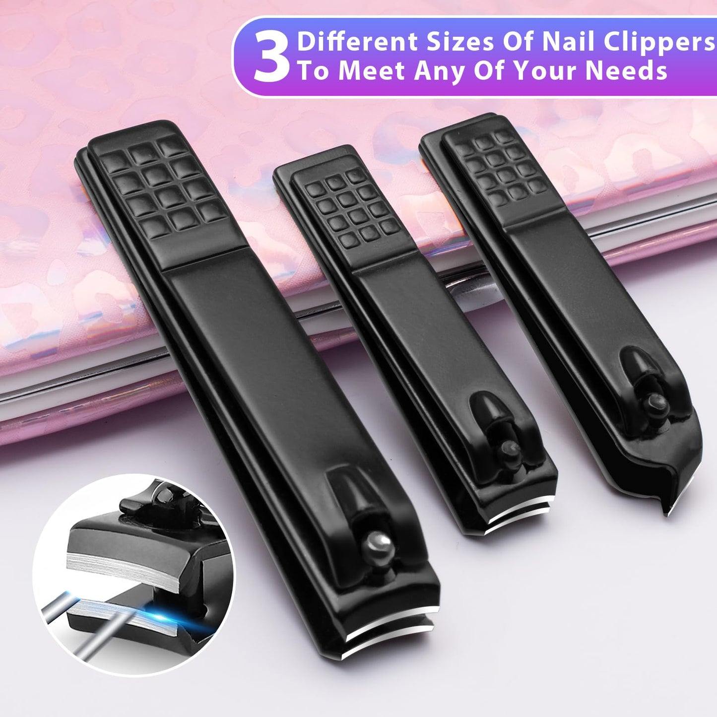 CGBE Nail Clippers Set, 12pcs Stainless Steel Nail Kit for Men, Manicure Set Pedicure kit for Mens Gifts - Black