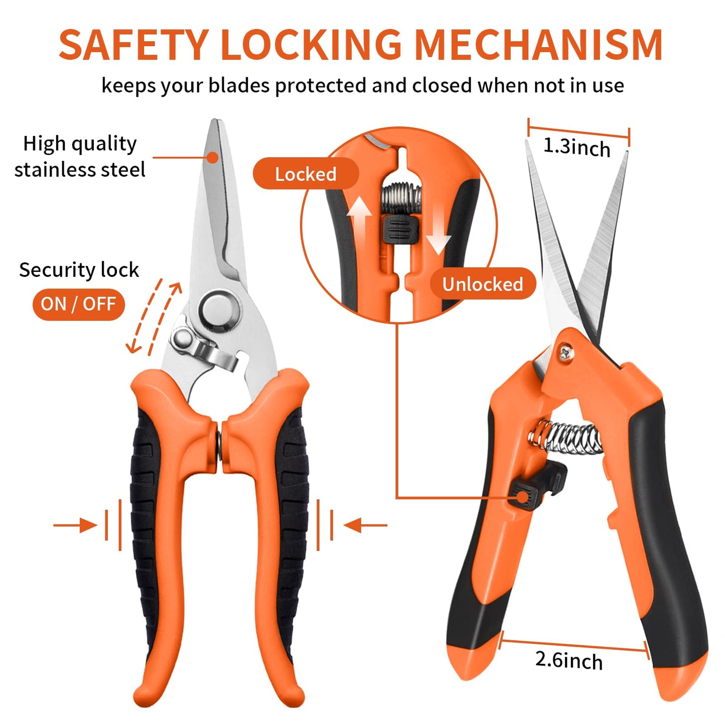 3 Pack Garden Pruning Shears, Stainless Steel Shears, Gardening Shears Scissors Pruning Shears for Gardening Tools (3PCS Orange and Black)