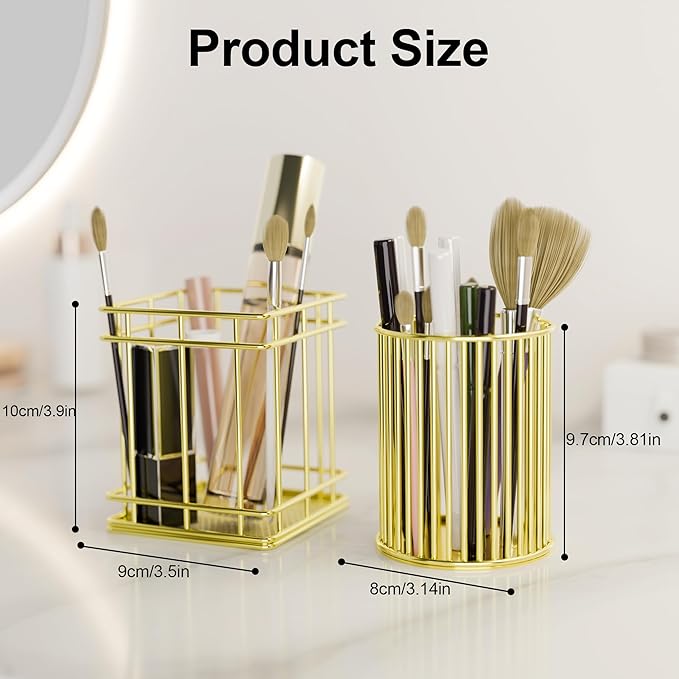 Makeup Holder - Cosmetic Brushes Storage Holder, Makeup Brush Organizer for Dressing Table, Gold, 2 Pack.