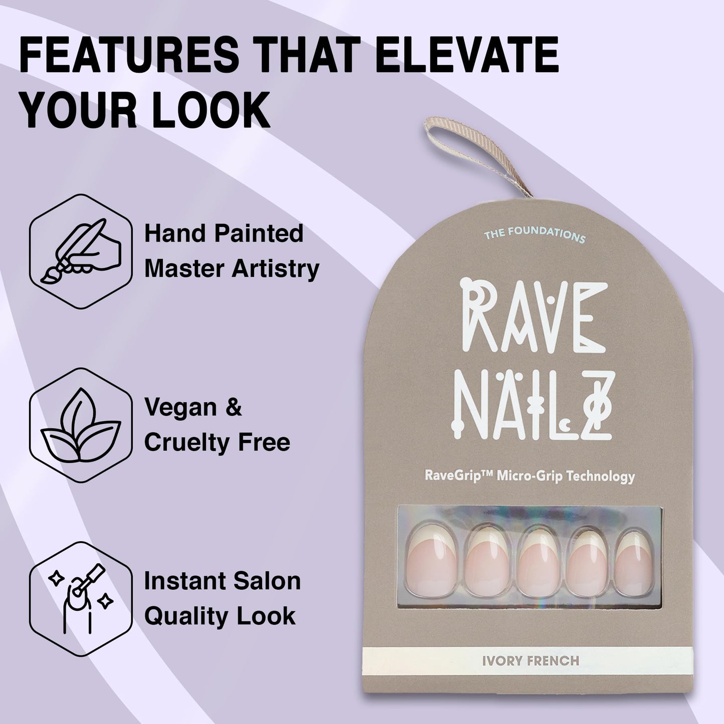 Rave Nailz Ivory French Tip Press On Nails (30 Count) - Short Oval Glossy Press On Nails with Subtle Elegance - Chip-Resistant Fake Nails with Glue, Includes File, Long-Lasting 2+ Weeks