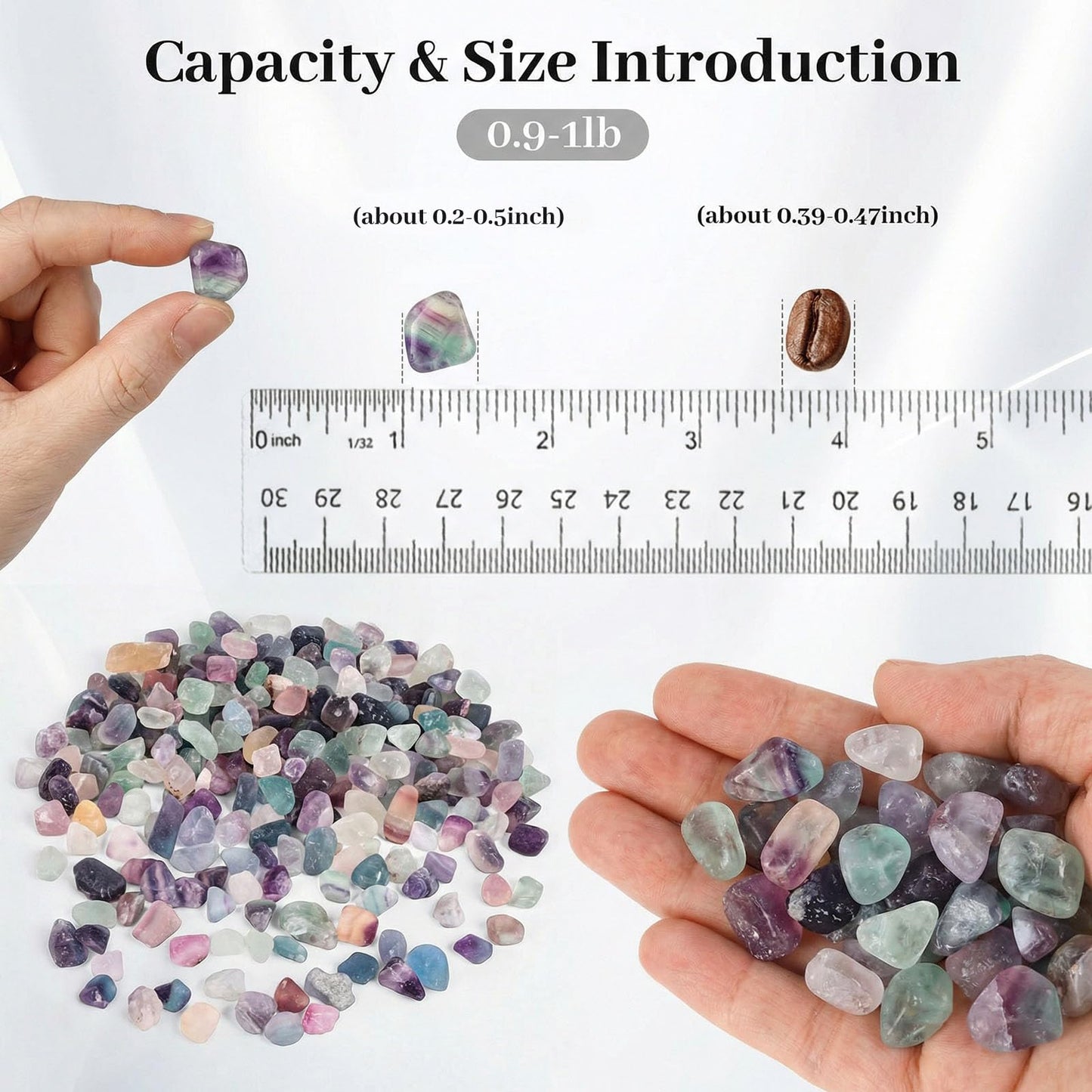JOHOUSE Quartz Crystals, Crushed Chips Tumbled Polished Stones, Assorted Irregular Shaped Decorative Rocks, Succulent Pebbles for Indoor Plants, Aquarium Betta Fish Tank Gravel, Vase Filler 0.2"-0.5"