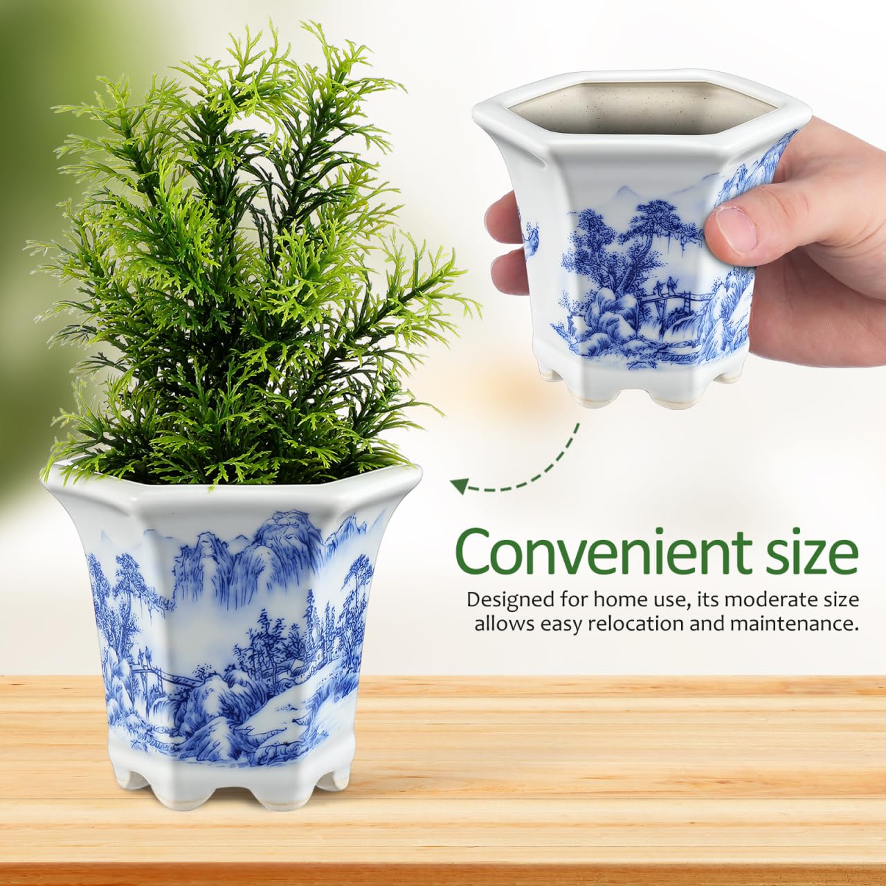 Mipcase Blue & White Porcelain Flower Pot: Small Plant Pots with Drainage Holes for Succulent Cactus - Ceramic Planter for Home Office Balcony