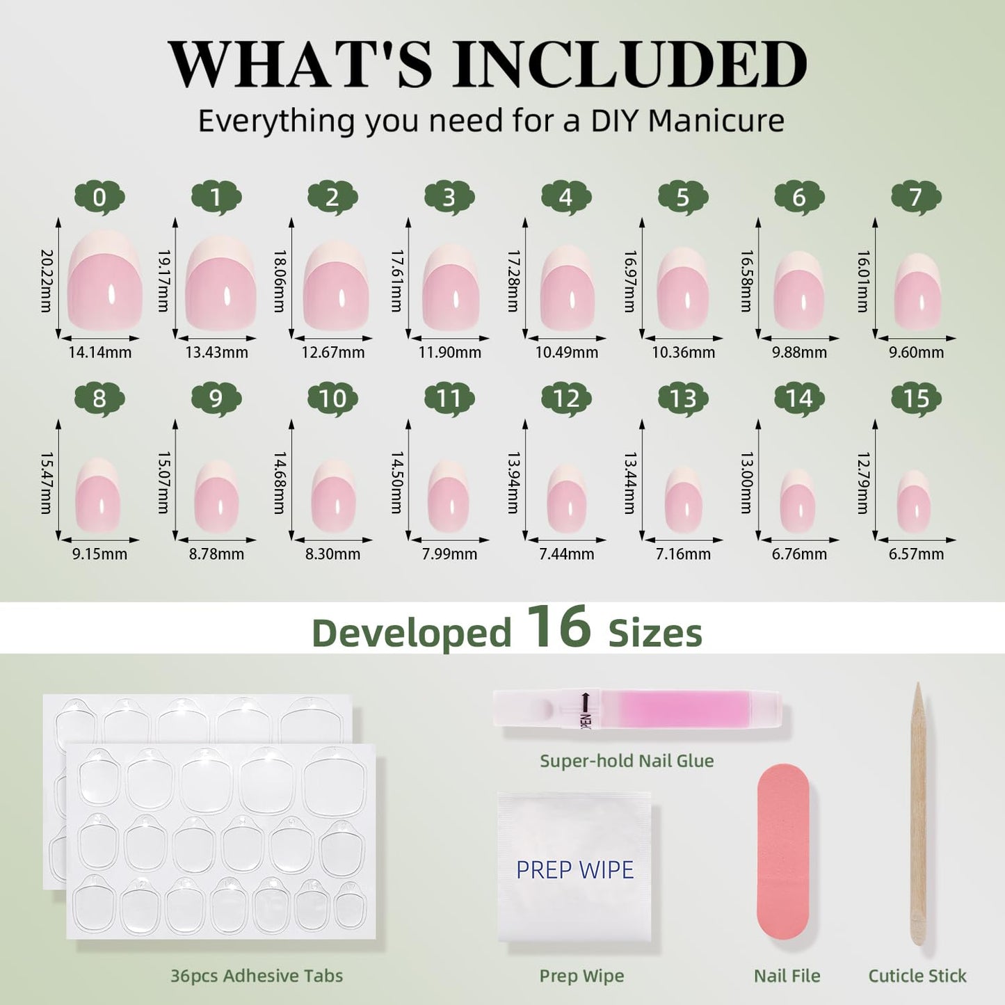 White French Tip Press On Nails Oval - Short Oval Fake Nails, White French Tip Press On Nails Reusable Stick On Nails in 16 Sizes, 32pcs False Nail Kit for Women & Girls