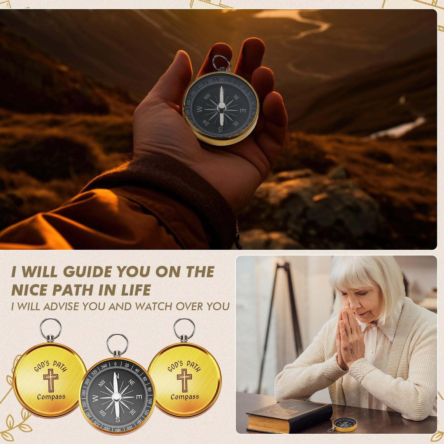 Relaxweex 24 Set Mini Christian Compass Christian Gift Set Compass with Cards and White Drawstring Organza Bag Bible Scripture Cards Religious Gifts for Men Graduation Gift Weddings
