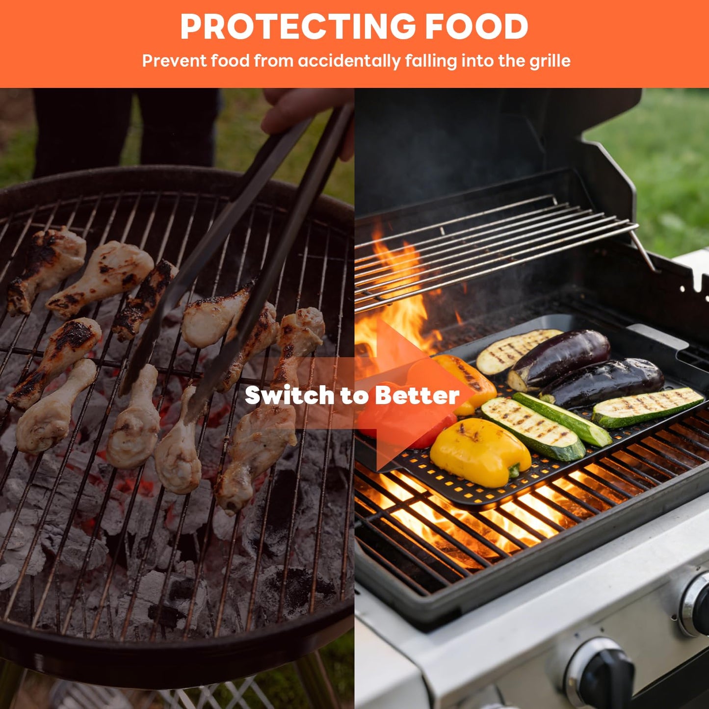 Ayiusedeza 2PCS Grill pan, BBQ Grill Topper for Outdoor Grill with Hole, Non-stick enamel coating, suitable for picnicking, camping, yard (2 pieces)