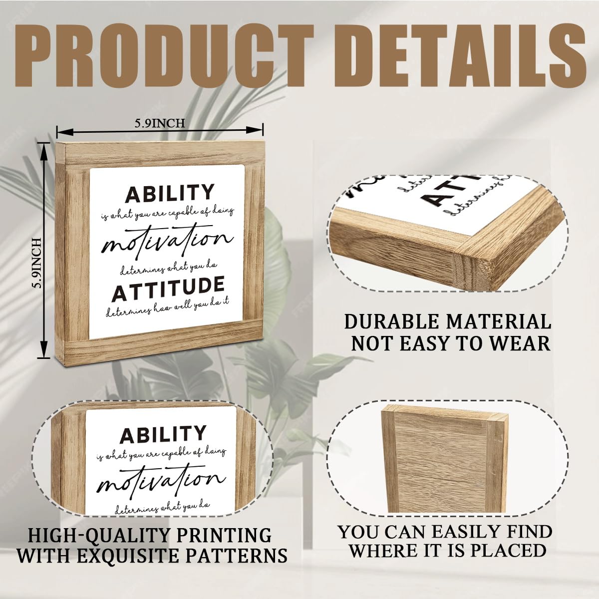 Inspirational Desk Sign Gift, Ability Motivation Attitude Motivational Quote Tabletop Decor, Encouraging Reminder for Home Office Desk Shelf, Positive Gift for Coworkers Friends