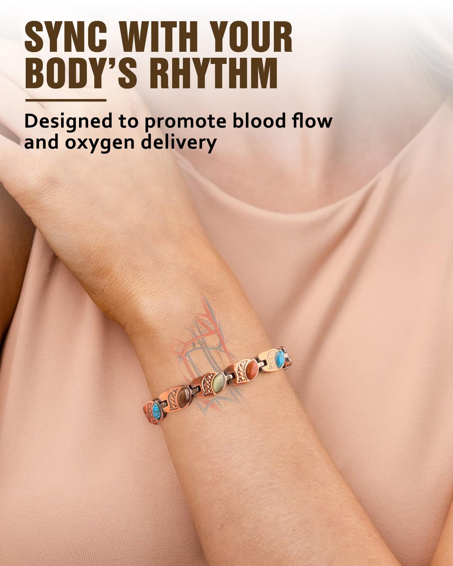 Jecanori Ultra Strength Copper Magnetic Bracelets for Women with 3800 Gauss Magnets &Natural Turquoise & Adjustable Tool