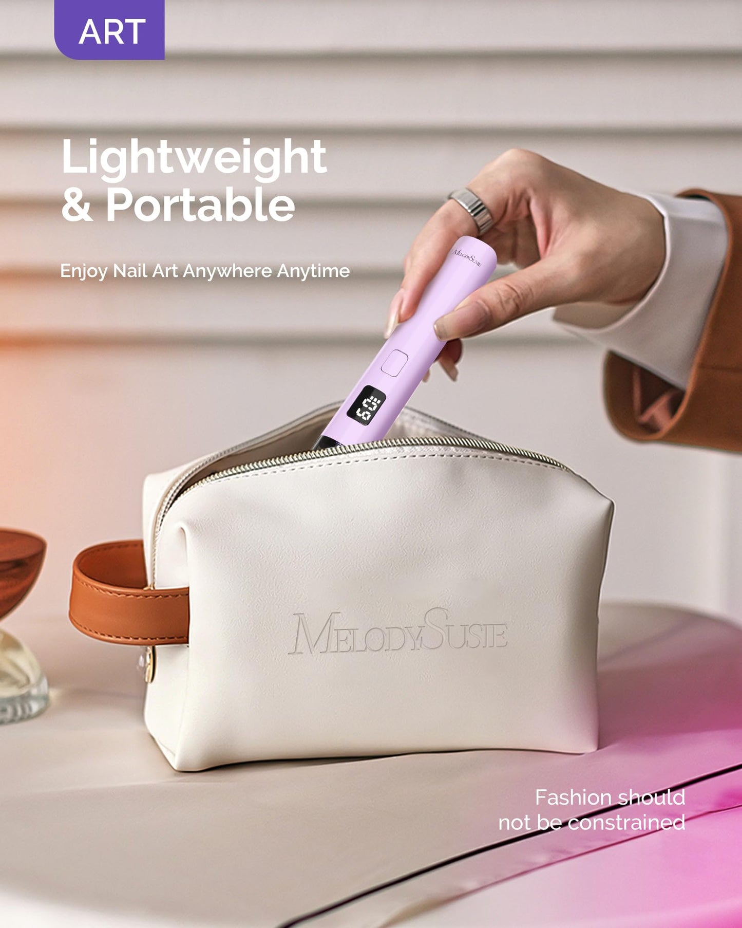 MelodySusie Handheld UV Light for Gel Nails with Stand, Mini Portable Cordless Nail Lamp with LCD Display, Eye-Protective Cover, Flash Curing for Glue, Purple