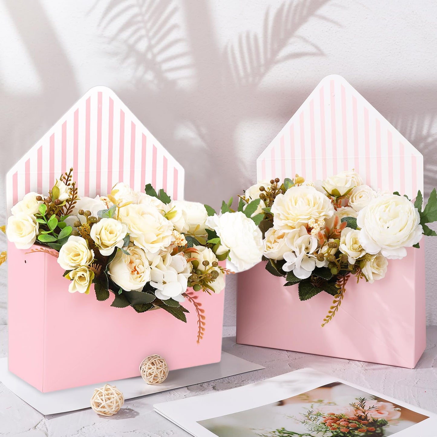 FYSUIMU 12Pcs Mother's Day Floral Envelope Box Empty Flower Stripe Paper Box Florist Bouquet Packaging Box for Valentine's Day Gifts Wedding Birthday Party Arrangements, Pink
