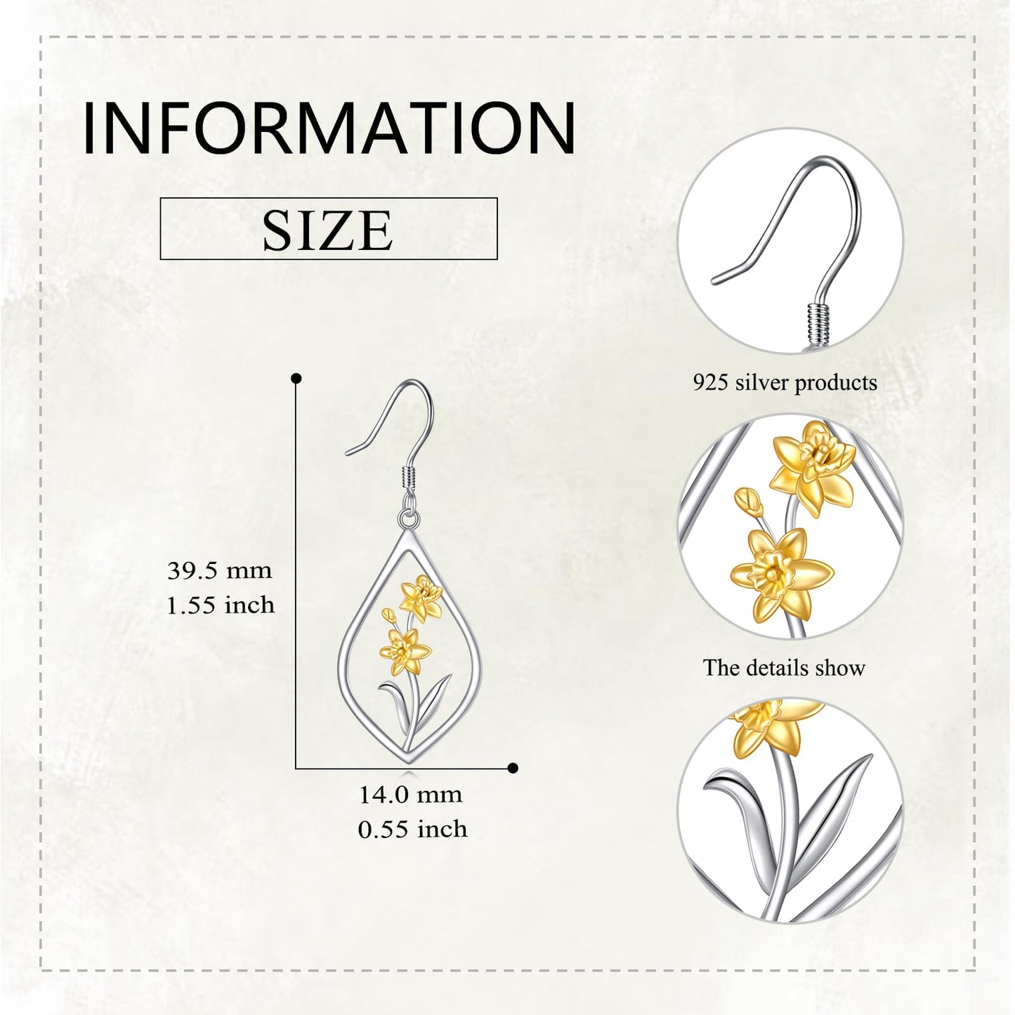 Daffodil Earrings 925 Sterling Silver March Birth Flower Dangle Earrings Teardrop Jewelry Gifts For Women