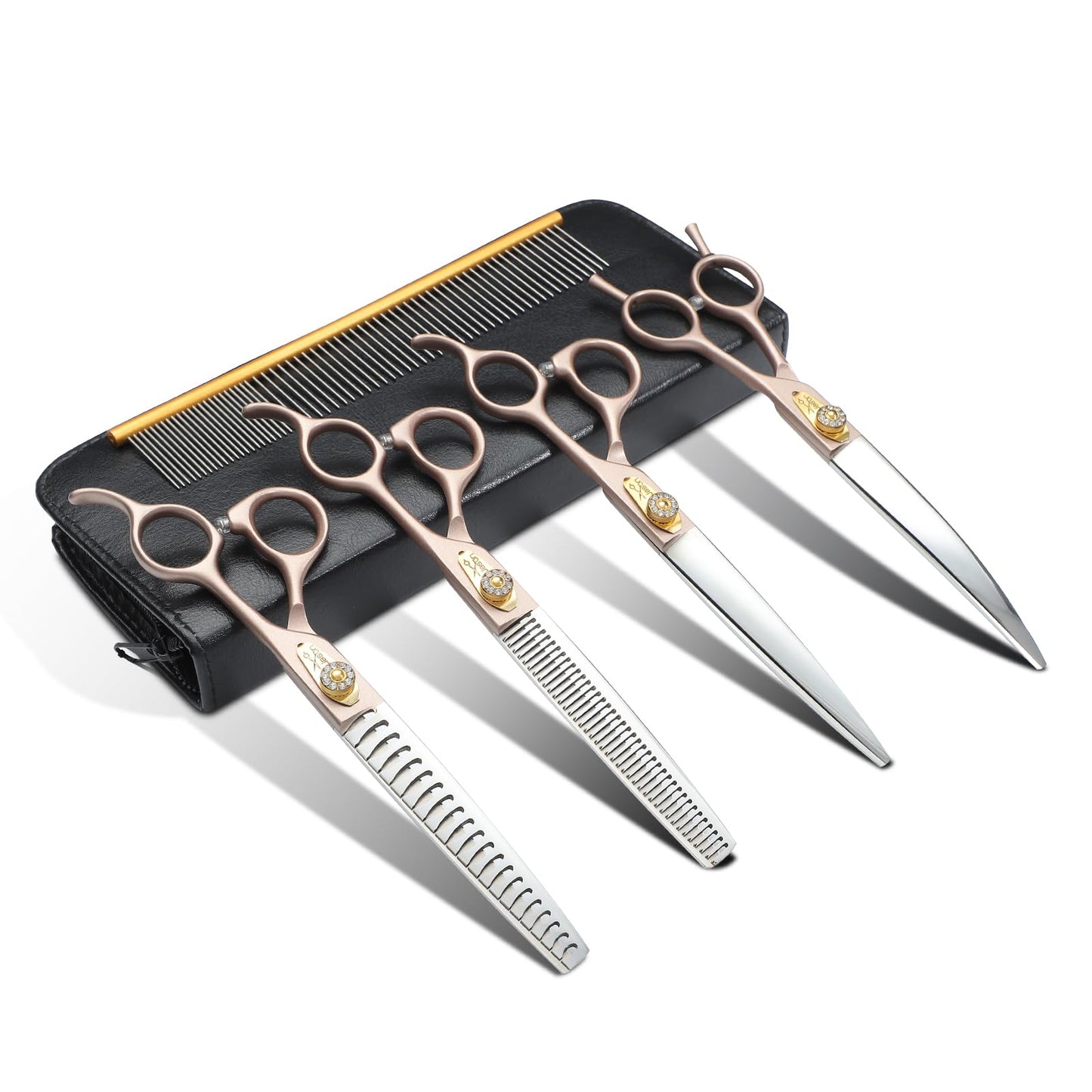 JASON Dog Grooming Scissors Set, Professional 6 in 1 Dog Scissors Sharp Shears Set - 7" Thinning, Chunker, Straight, Curved Shears and Comb for Dog Cat Pet, Rosegold Christmas Gift
