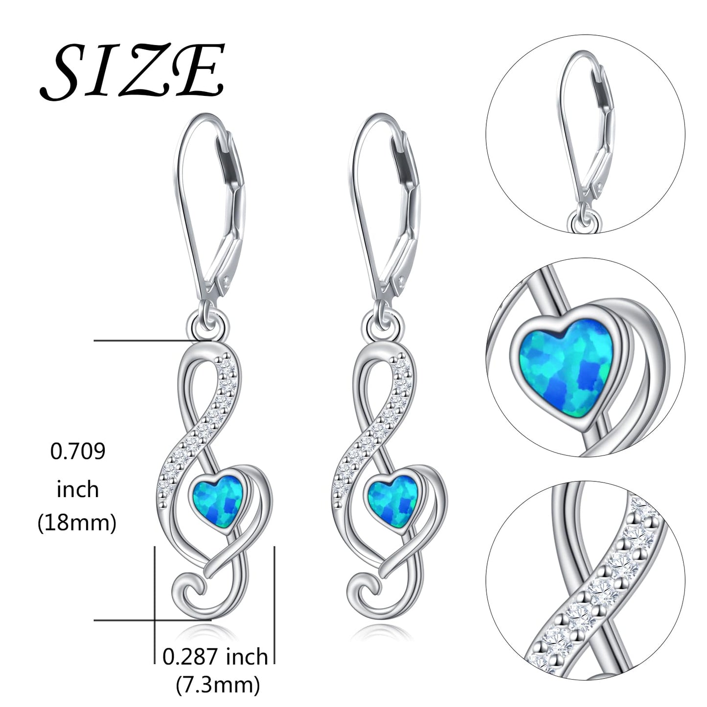 SHAOAN Music Note Opal Dangle Drop Earrings 925 Sterling Silver Leverback Earring Jewelry Gifts for Women Music Lover