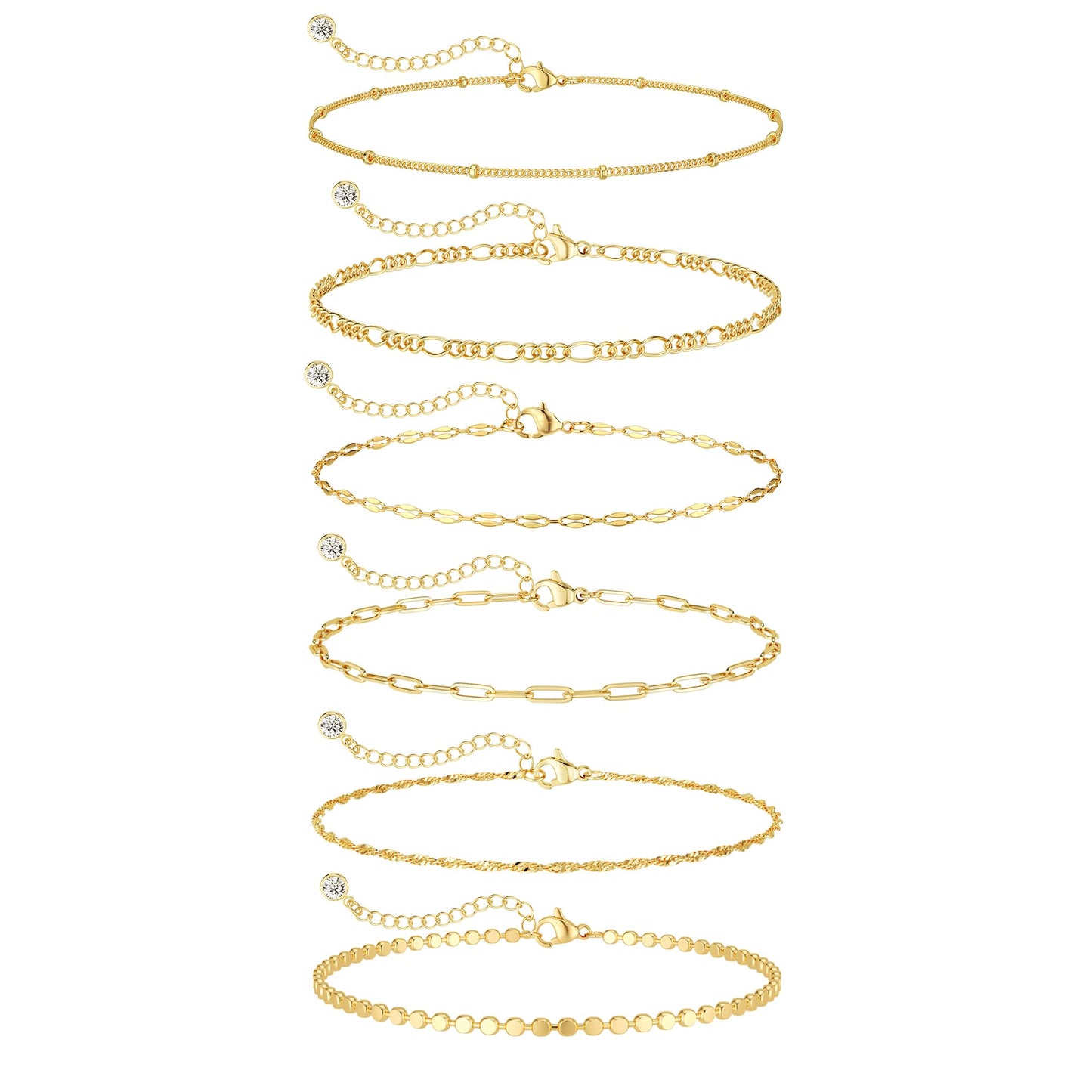 Tewiky Waterproof Gold Bracelets for Women Non Tarnish - Dainty Stack 14K Gold Plated/Sterling Silver Chain Bracelets Set Adjustable Trendy Jewelry for Women