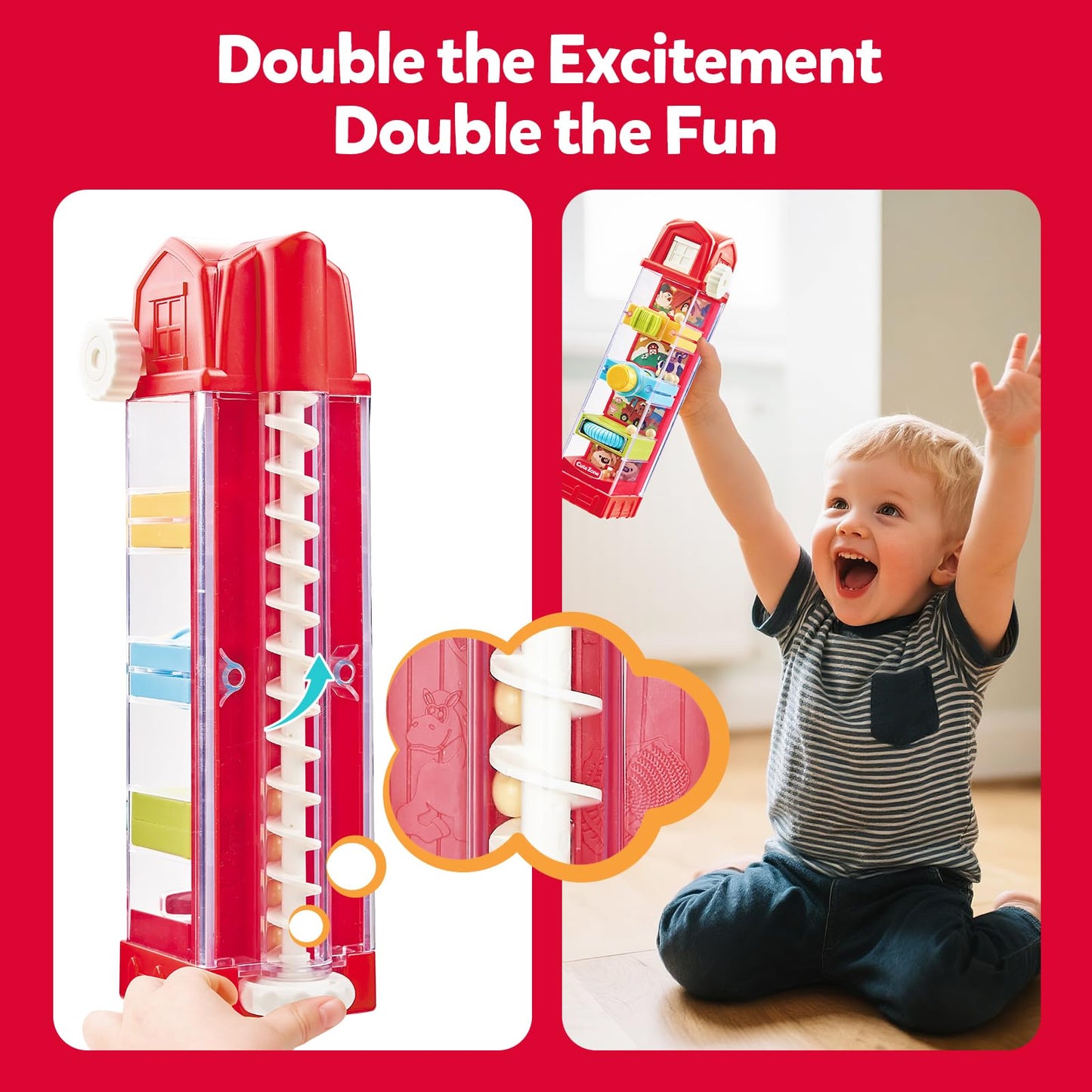 CuteZone Farm Egg Drop Toy for Toddlers 2-4, Montessori Toy for 2 Year Olds, Fine Motor Activity, Cause and Effect Learning, Quiet Travel 2 3 Year Old Gift for Boys Girls