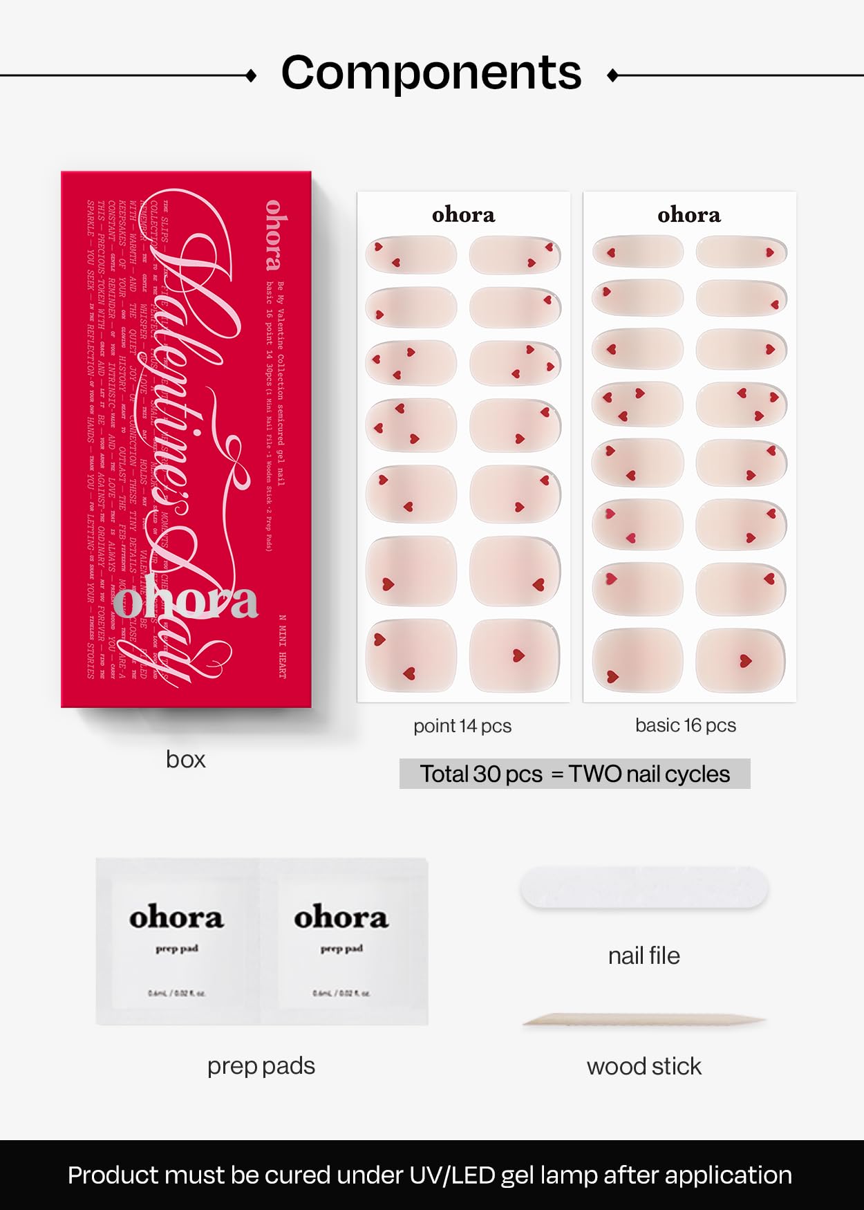 ohora Semi Cured Gel Nail Strips (N Mini Heart) - Salon-Quality Valentines Nails, Works with Any Lamps, Long Lasting, Easy to Apply & Remove, Chip Resistant